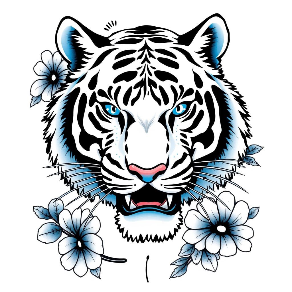 Vintage Sailor Jerry Tattoo of a Majestic White Tiger
