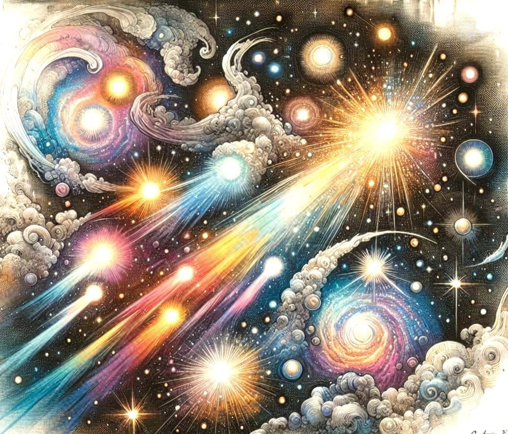 Cosmic Odyssey in Iridescent Ink and Watercolor