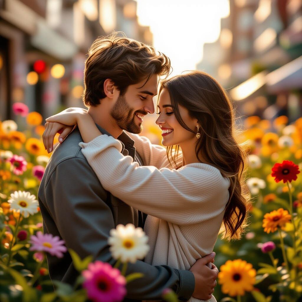 Romantic Embrace in a Futuristic Cityscape