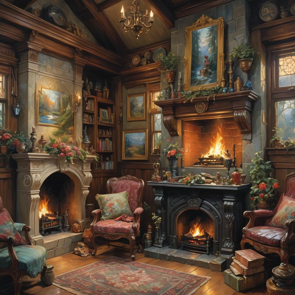 Cozy Cottage Interior: Hyperdetailed Oil Painting