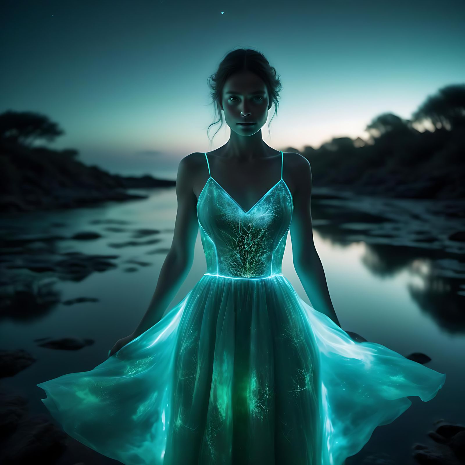 A bioluminescent dress that glows and changes patterns depending on the mood