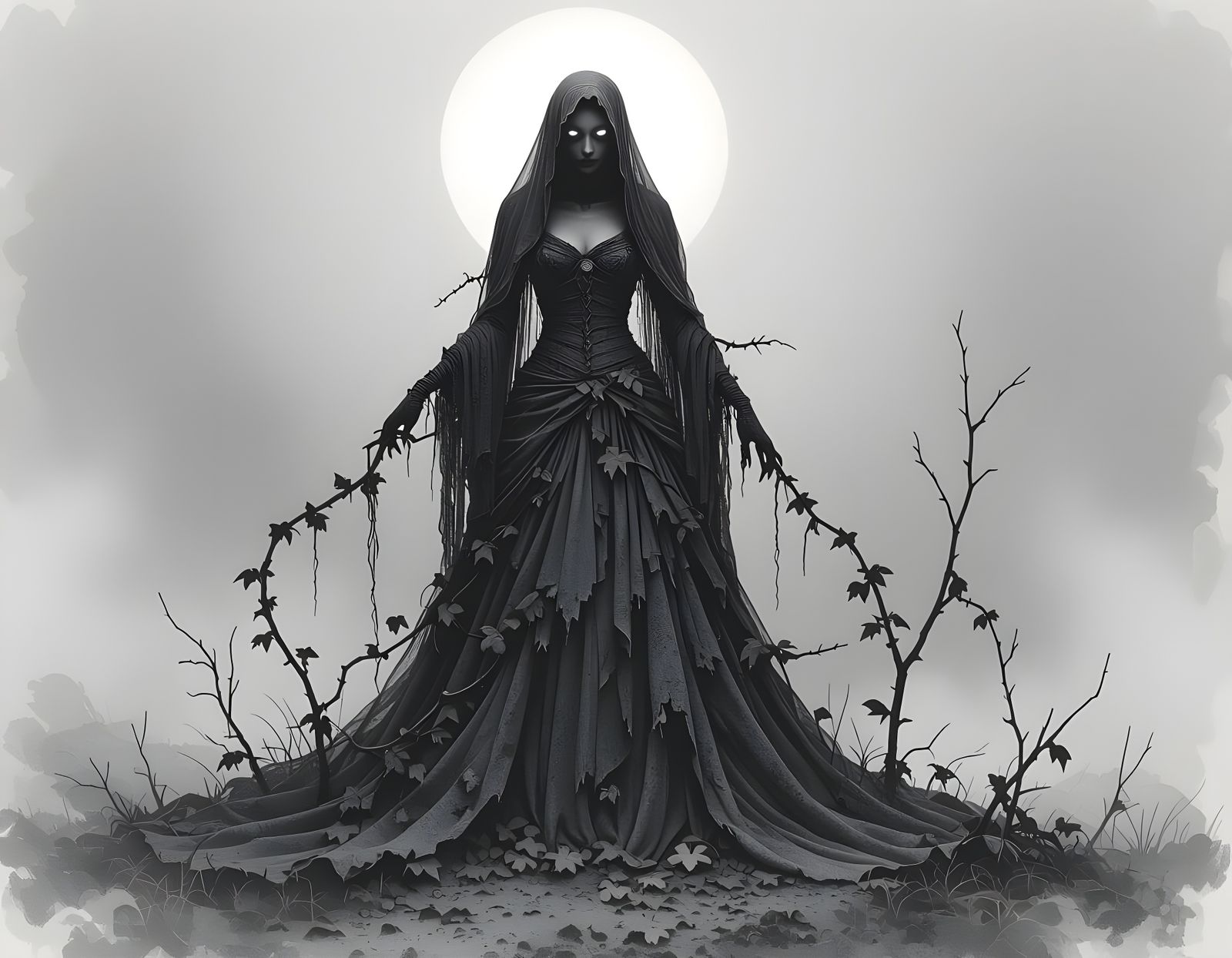 Ethereal Spectral Bride Emerges as Dark Fantasy Art