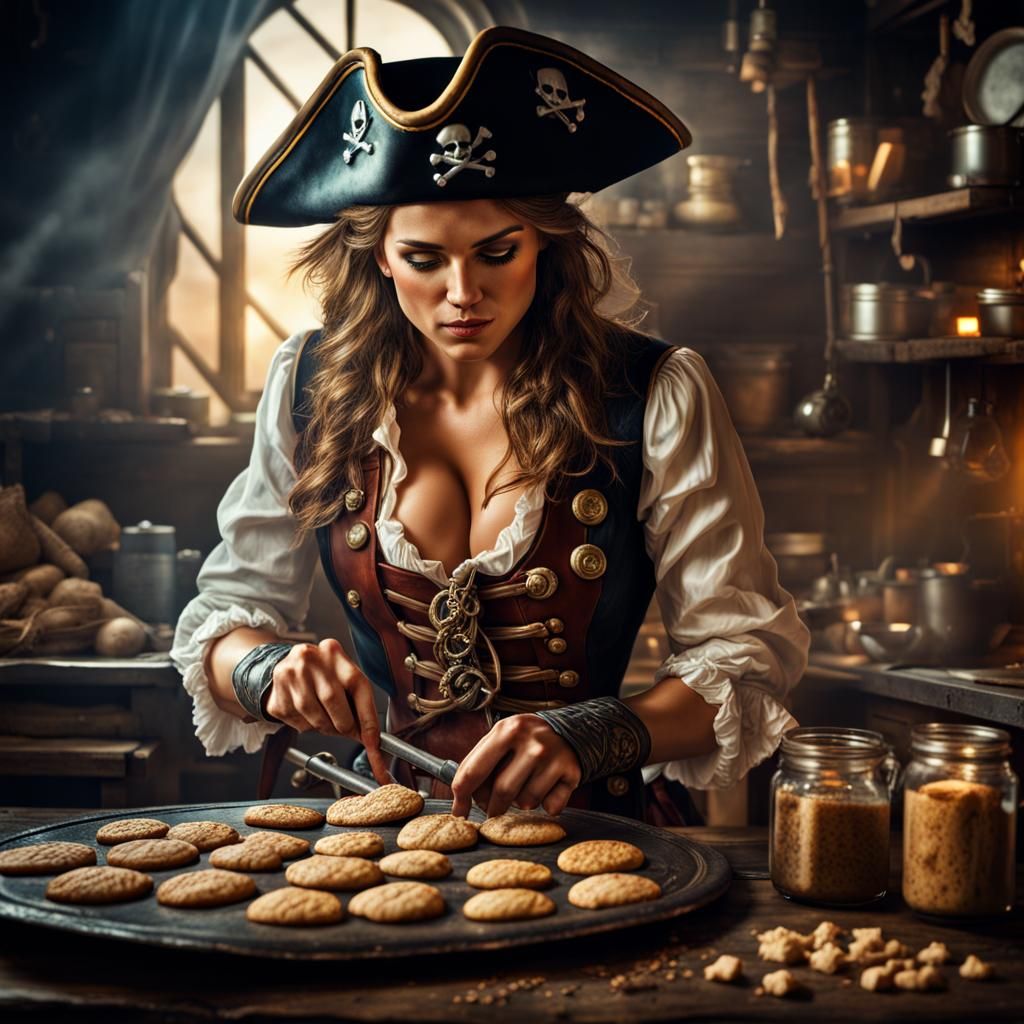 Hyperrealistic Pirate Captain Bakes Cookies