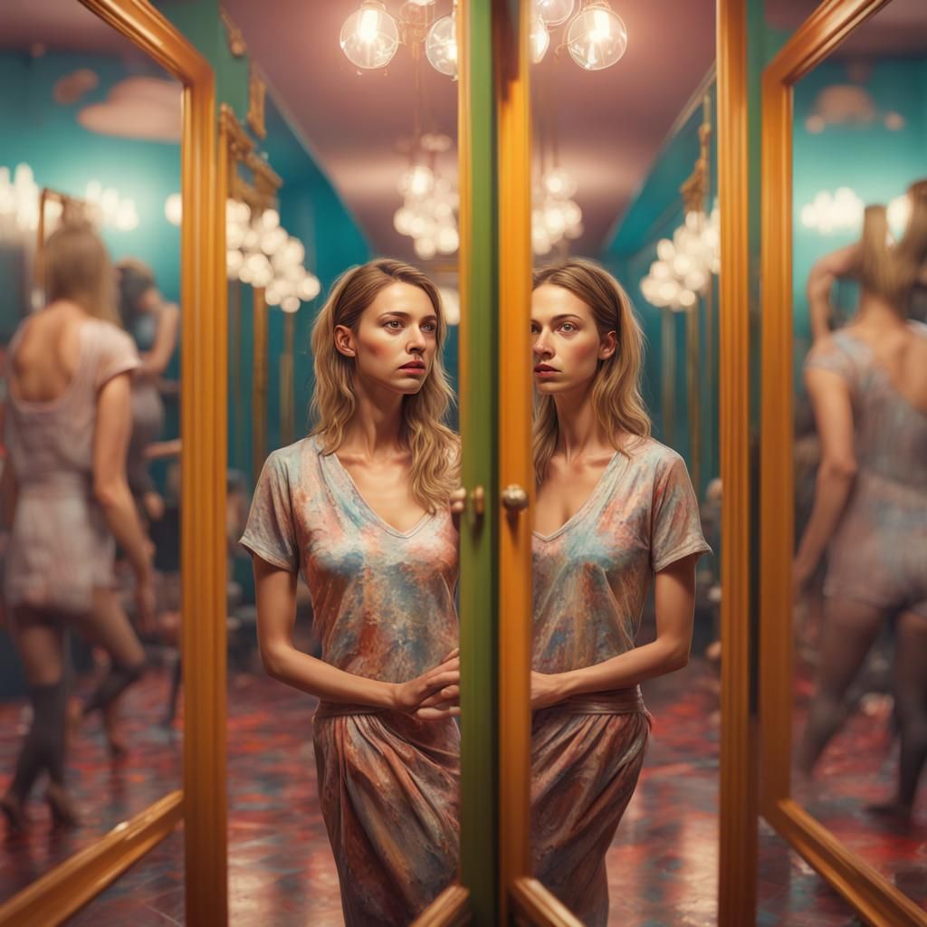 Infinite Mirror Regression of a Woman: Hyperrealistic Art