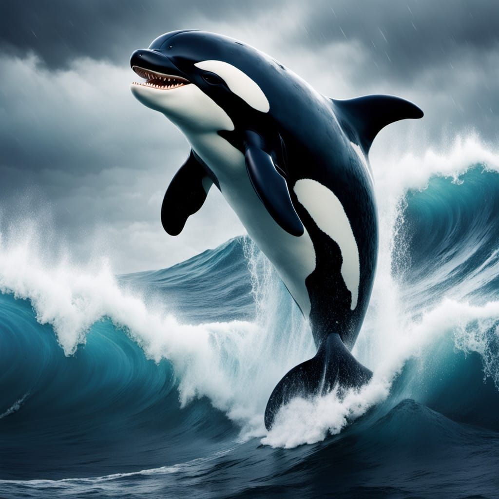 Majestic Killer Whale in Turbulent Stormy Seascape