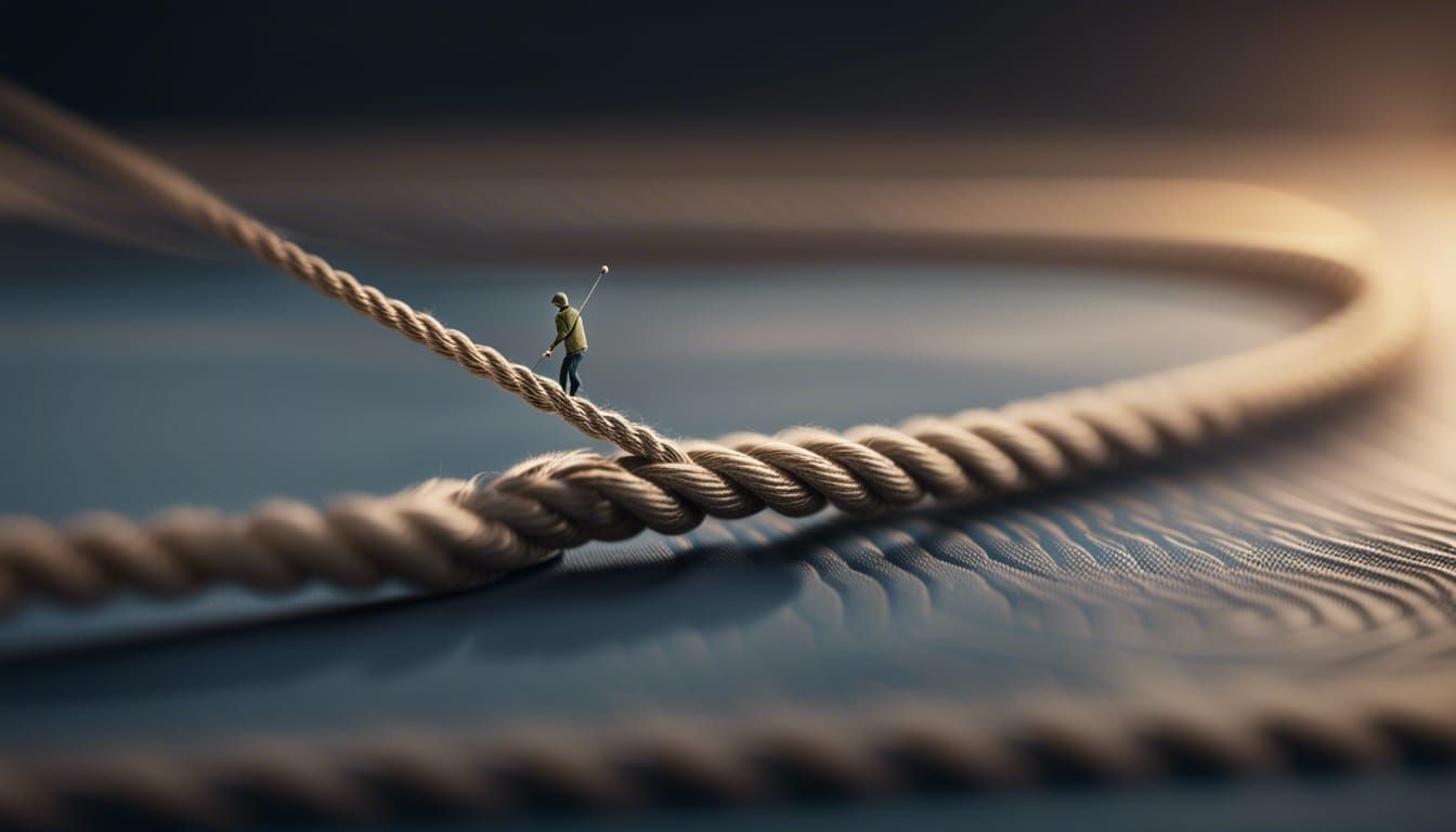 Hyperrealistic Macro Image: Tightrope Walker on Needle