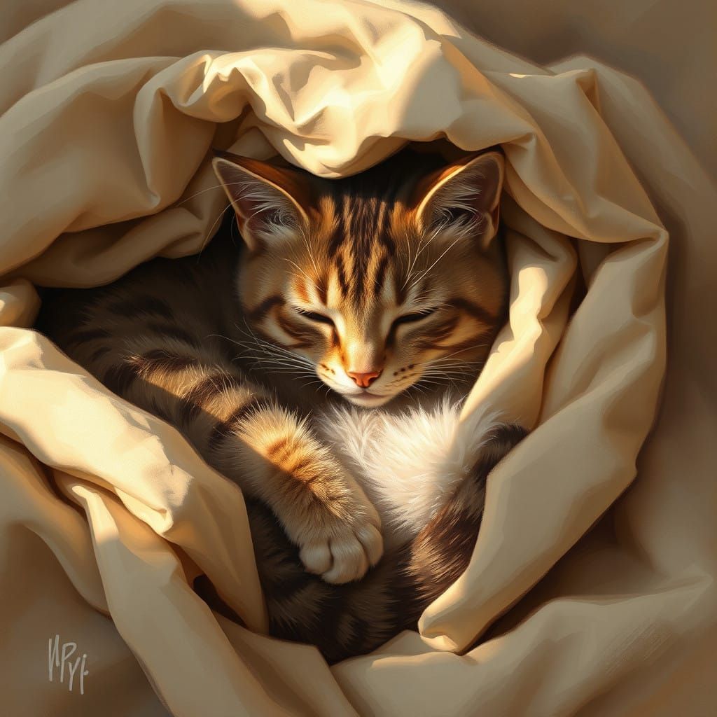 Peaceful Feline Form in Impressionist Style