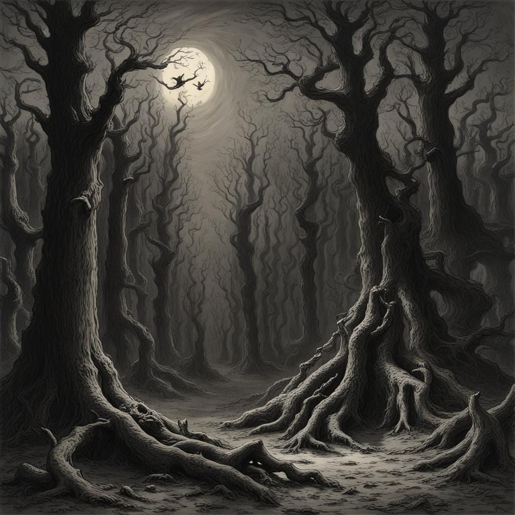 Creepy Forest Spirit in Dark Gothic Style