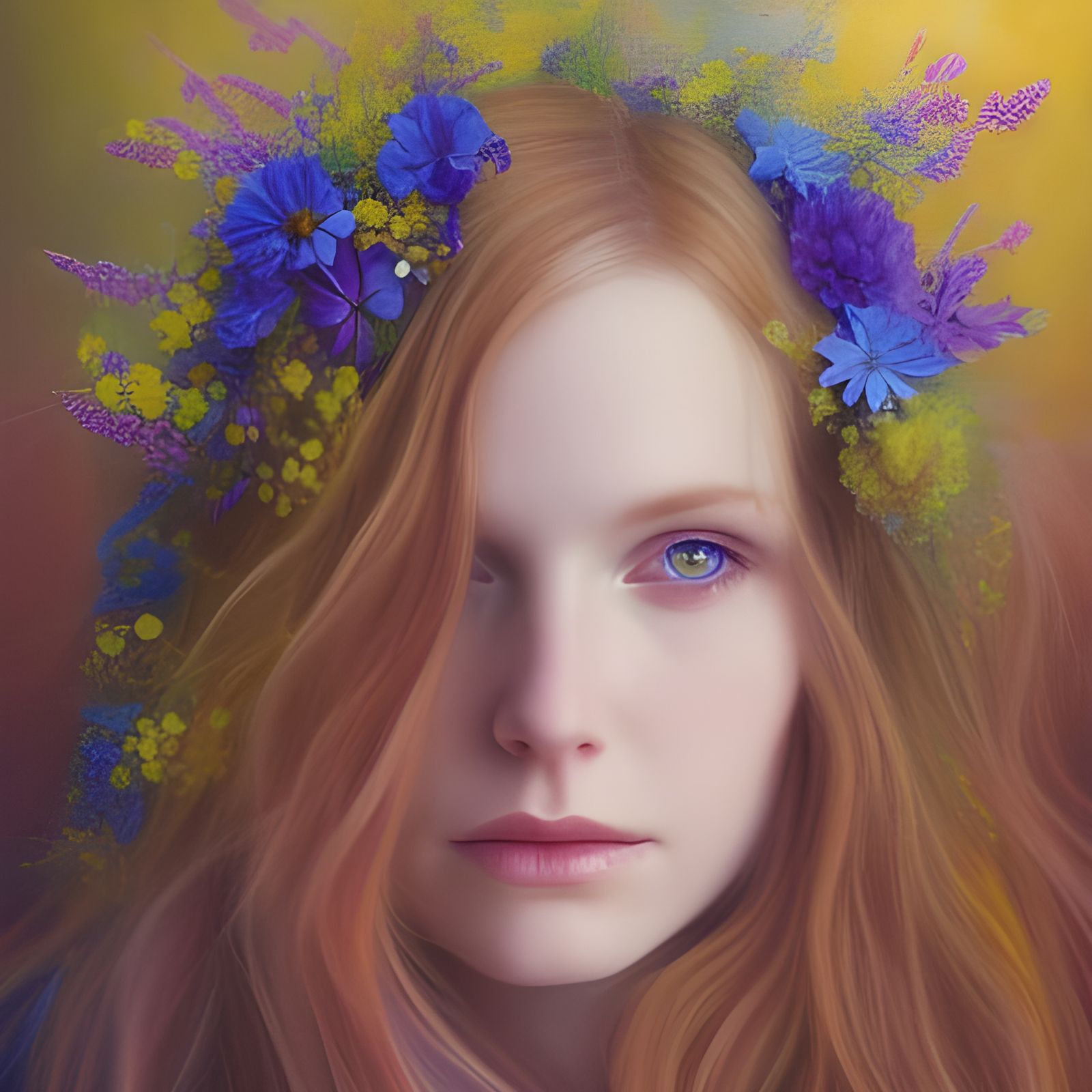 Beautiful Fae with Flowers, Oil Painting