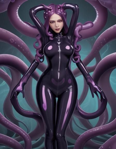 Eldritch Lady in Latex Suit with Tentacles