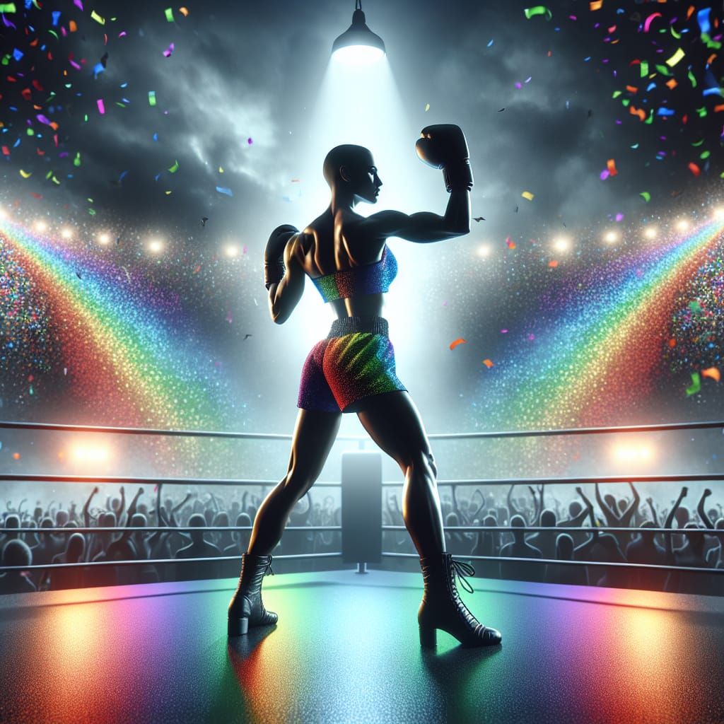 Triumphant Woman Boxer in Vibrant Spotlight