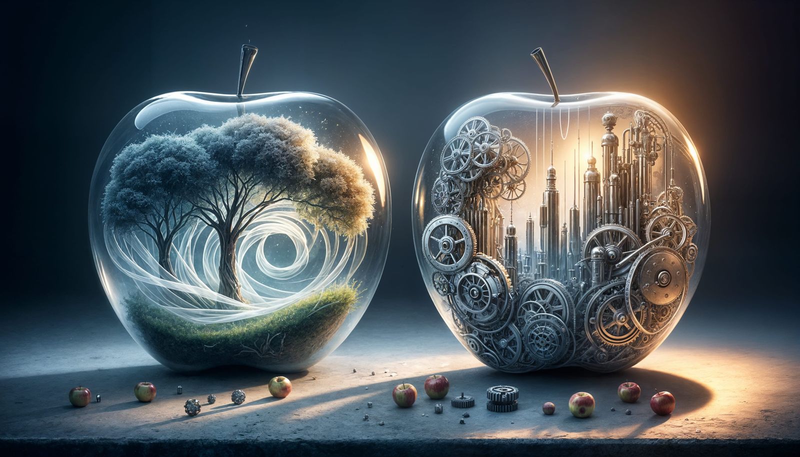 Glass Apples: Forest Meets Mechanical Cityscape