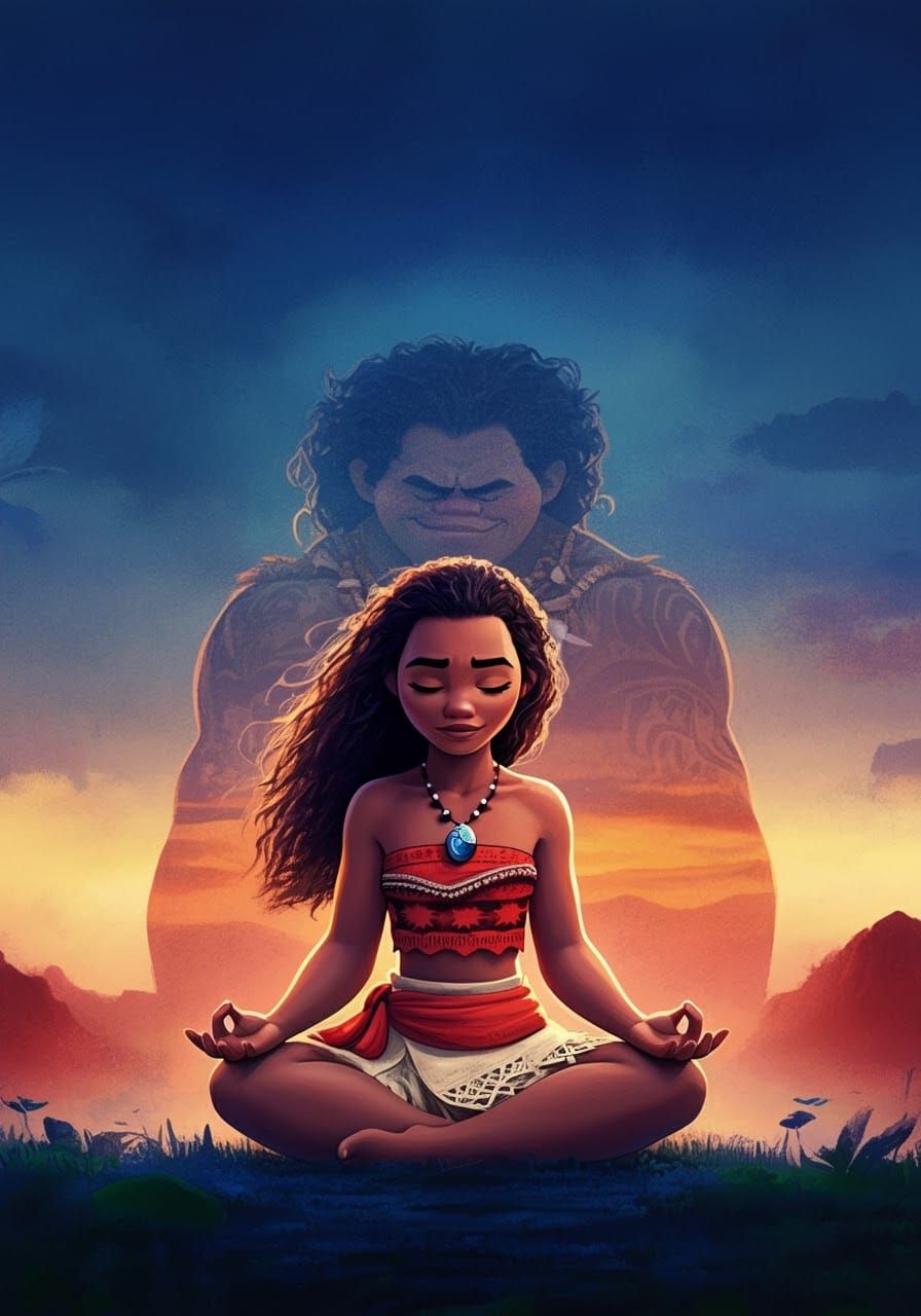 Moana Meditation: Double Exposure Silhouette Poster