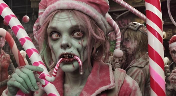 Intestinal Delight: Julie the Zombie's Candy Cane Feasting Frenzy in the Apocalypse Candy Store