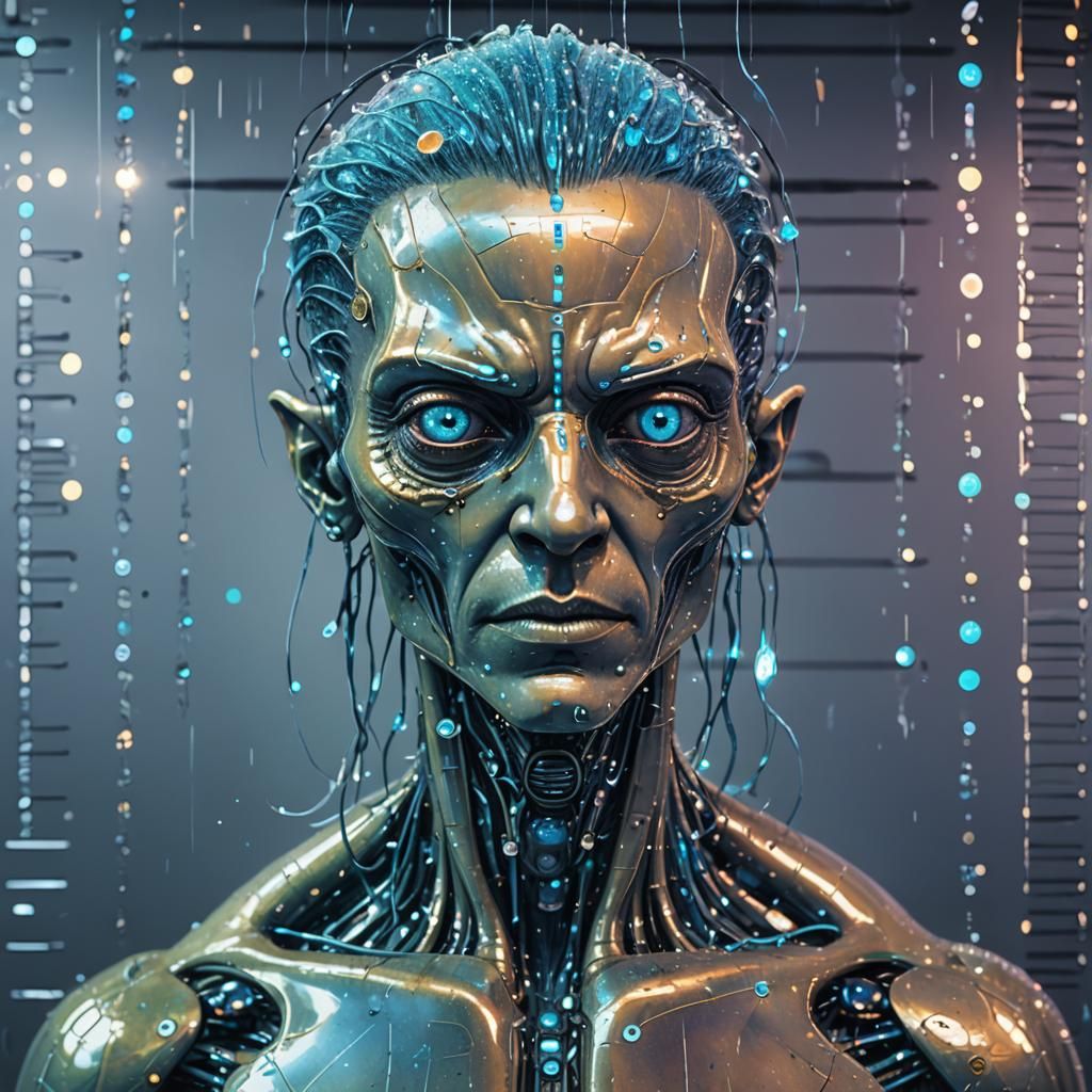 Holographic Alien Portrait in Mixed Media Style