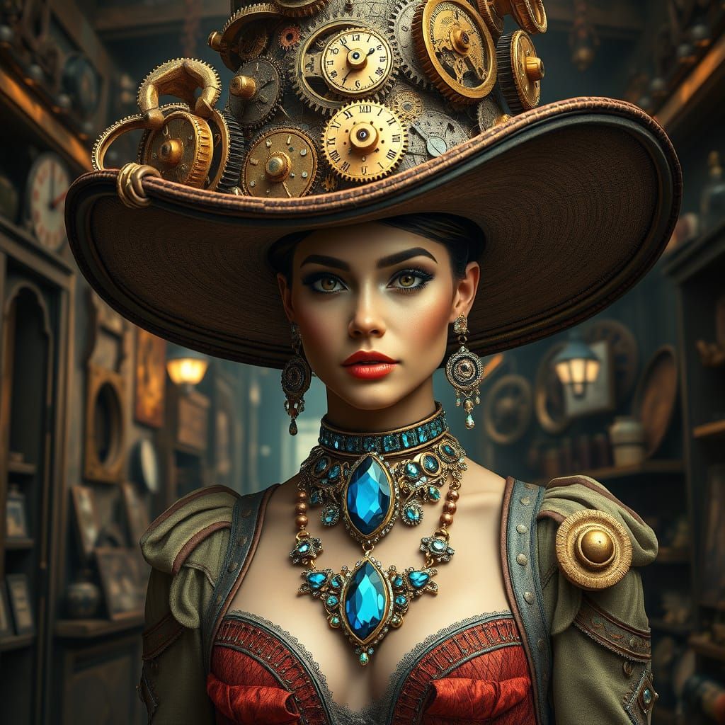 Steampunk Goddess in Brass and Copper Dreamscape
