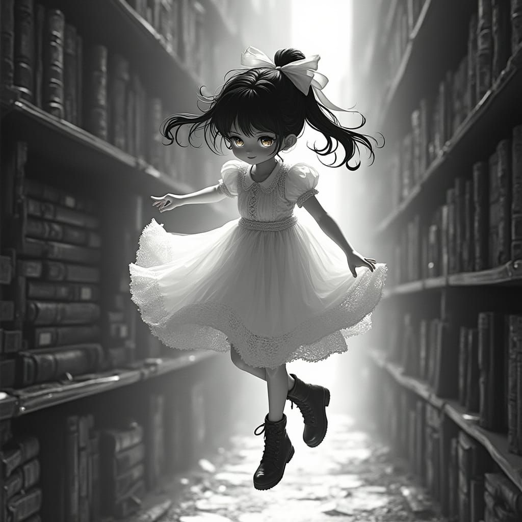 Ethereal Girl in White Floats Through Timeless Dimension