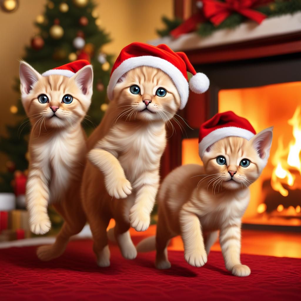 Burmese Kittens Play with Santa Hat