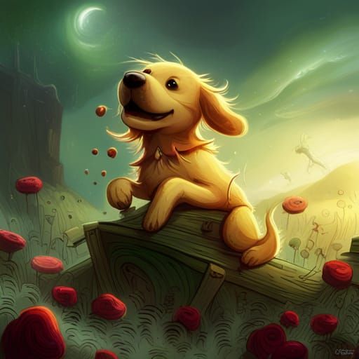 Golden Retriever Fantasy Art in Deep Color