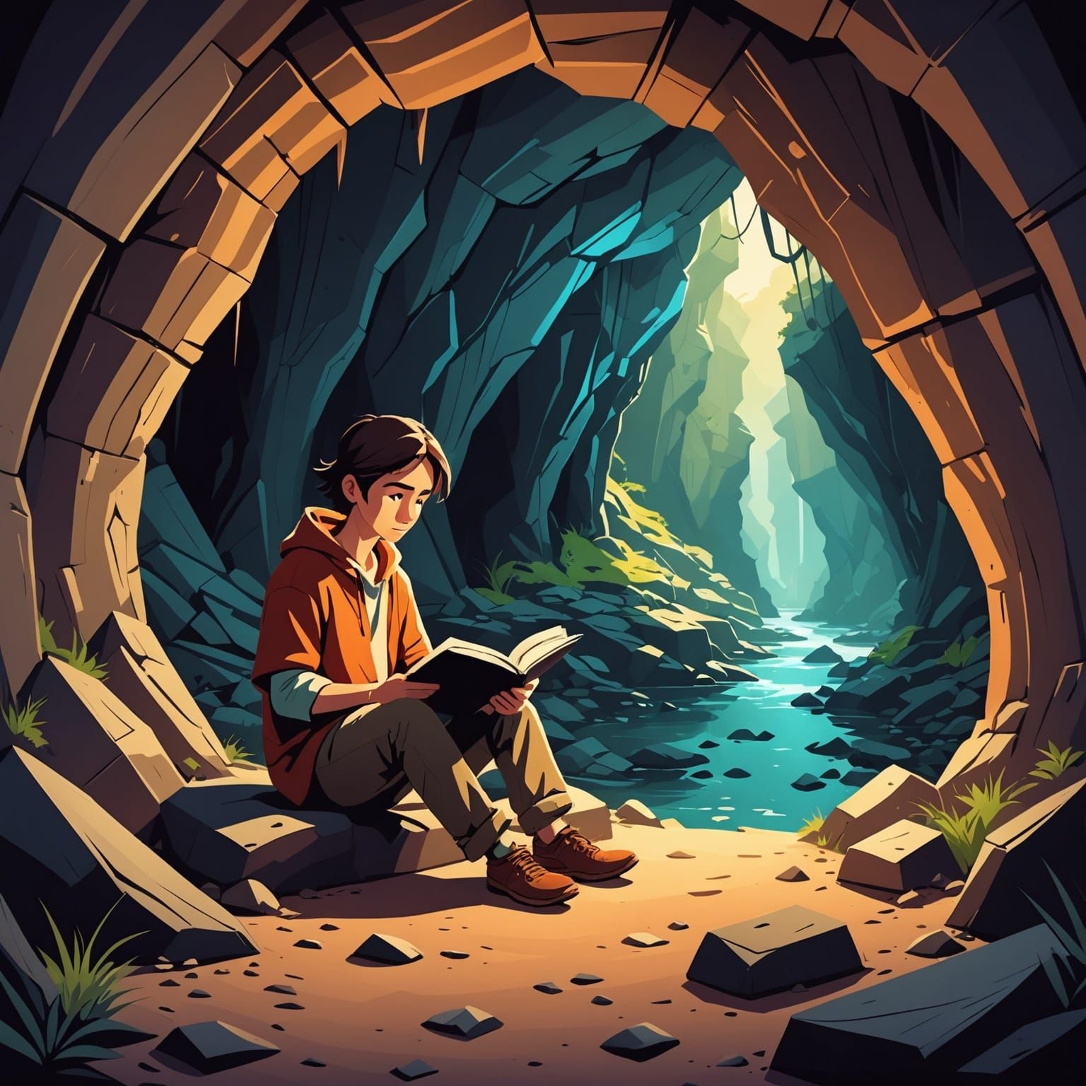 Gollum Reading in a Cave Nook