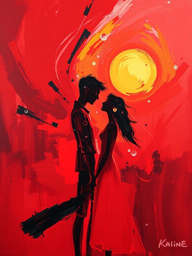 Abstract Expressionist Forms in Fiery Red Palette