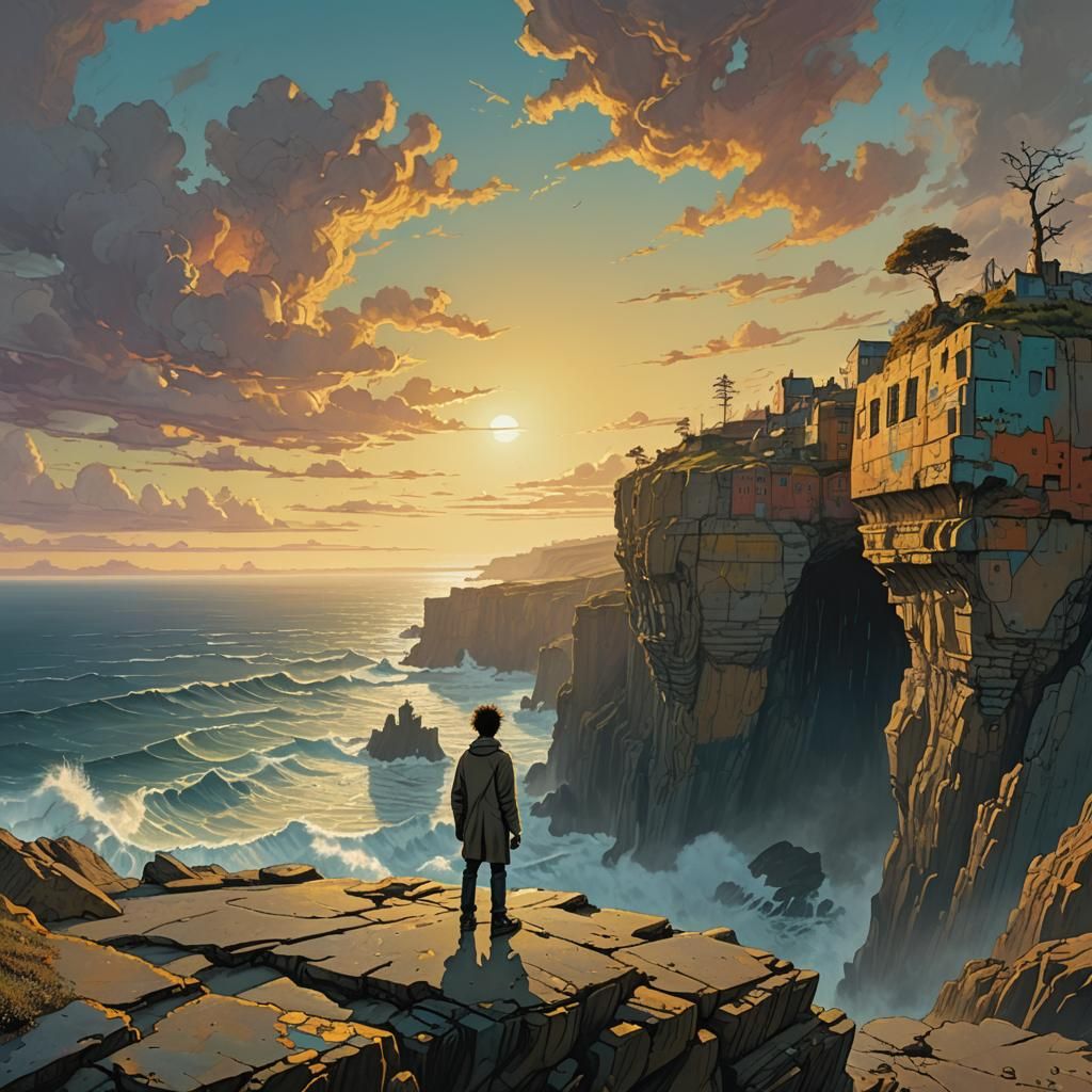 Cliffside Figure in Expressionist Concept Art Style