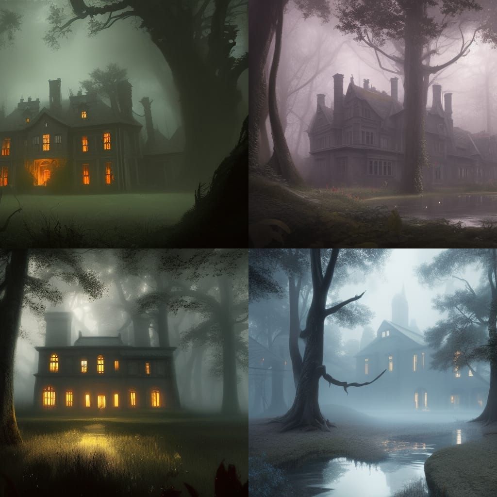 Eerie Haunted Mansion in Misty Woods