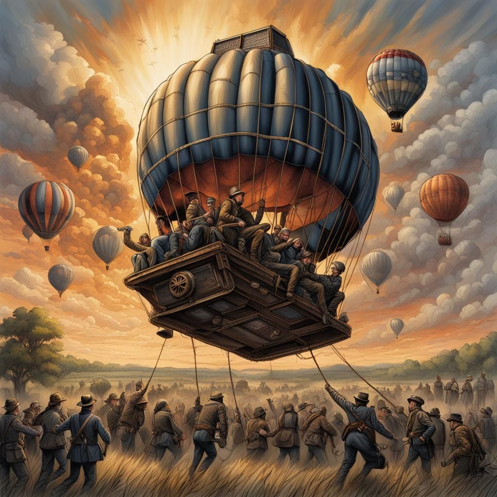 Civil War Gettysburg Hot Air Balloon in Hyperreal Comic Art