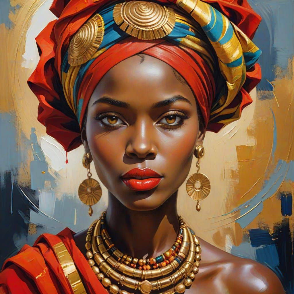 Elegant African Woman in Vibrant Oil Painting