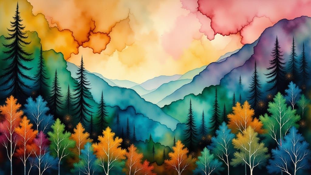 Impressionistic Forest with Emerald and Amber Trees