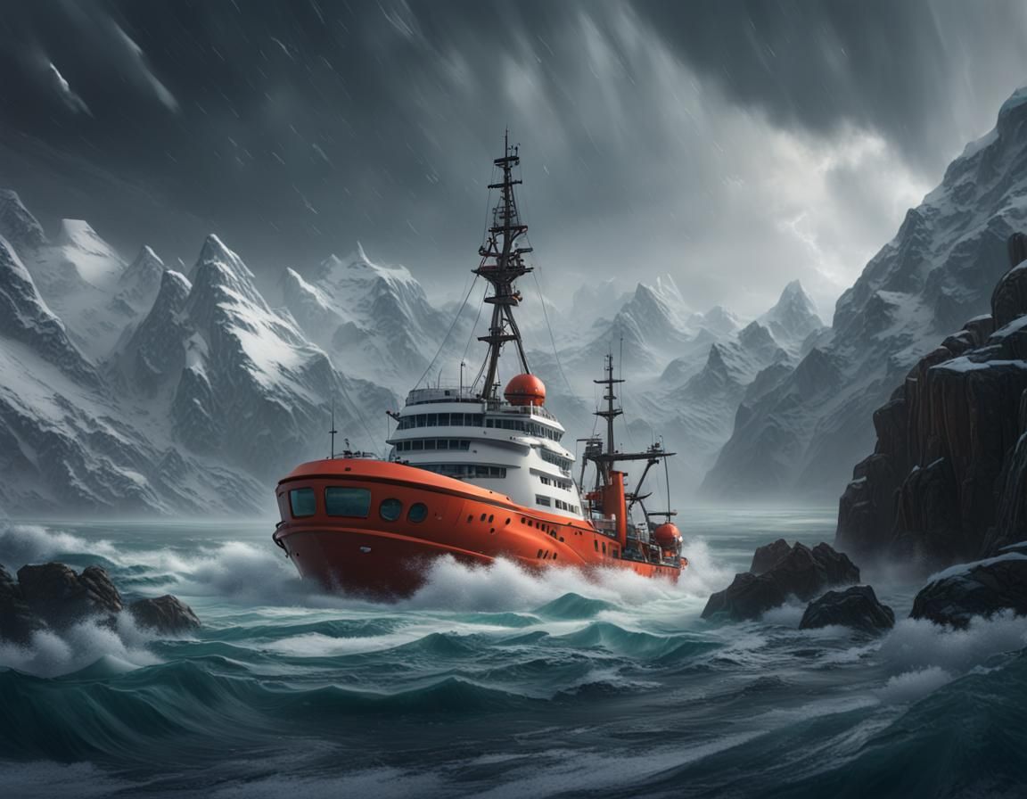 Research Vessel in Stormy Seas: Matte Painting