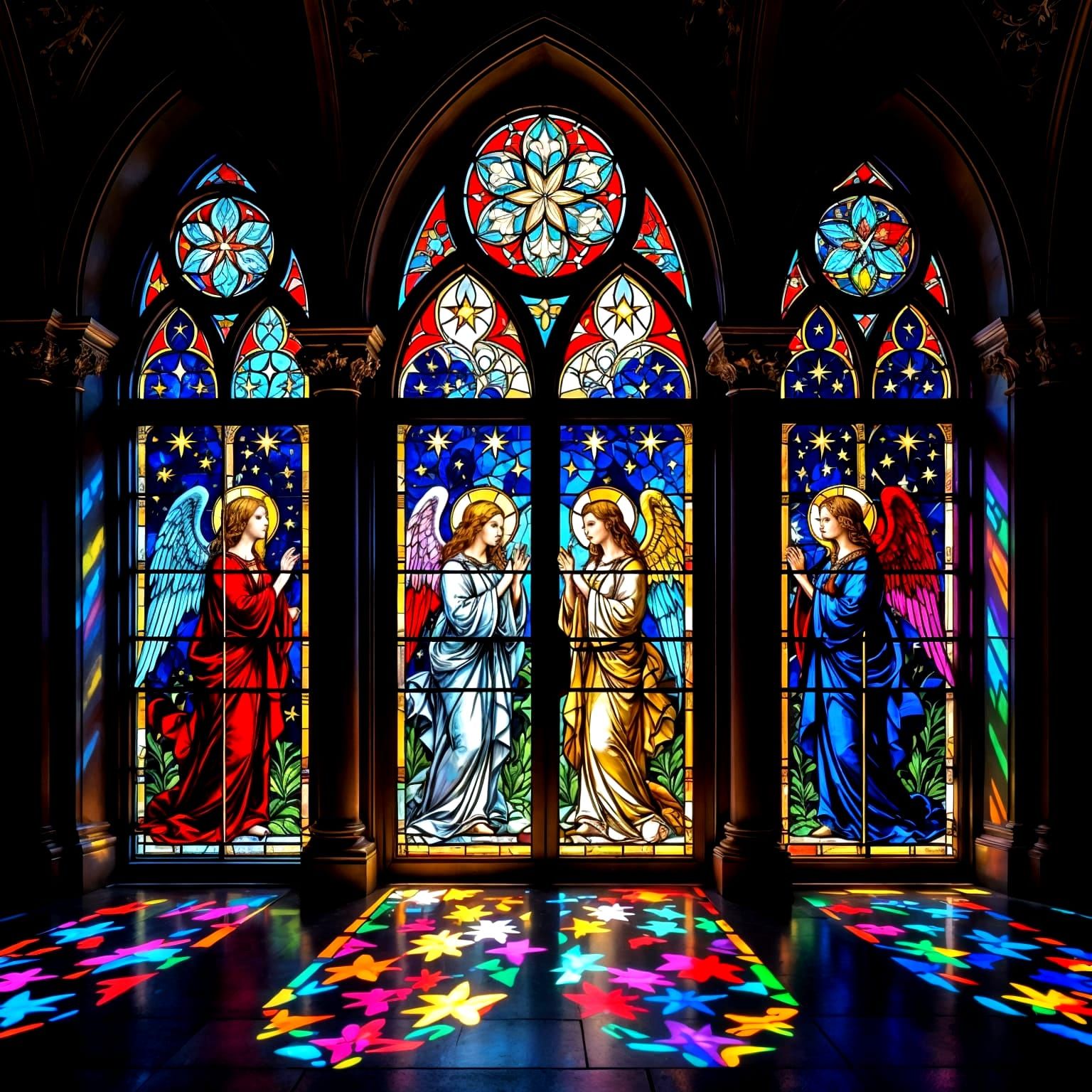 Angelic Stained Glass Celestial Scene