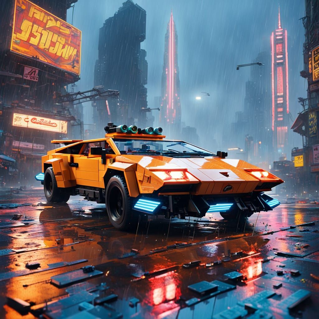 Lamborghini Speeds Through Cyberpunk Cityscape in Vibrant Co...