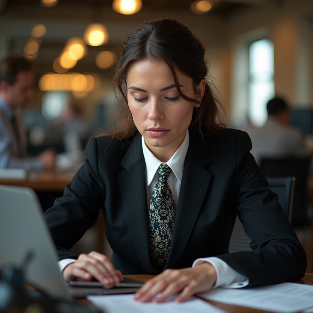 Determined Journalist in Bustling Newsroom, Professional Por...