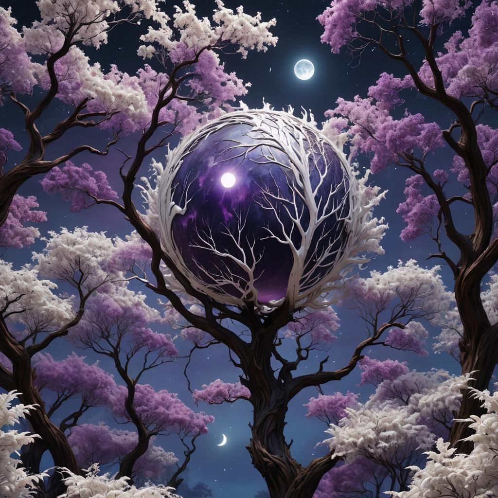 Exoplanet with White Trees and Scorched Moon