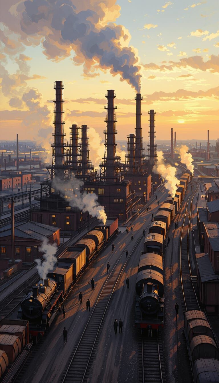 1800s Oil Refinery: Bird's-Eye View in Realistic Style