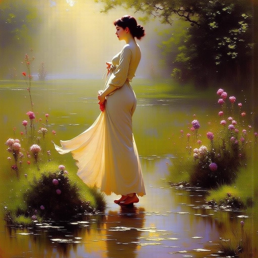 Woman in Garden, Expressive Painting