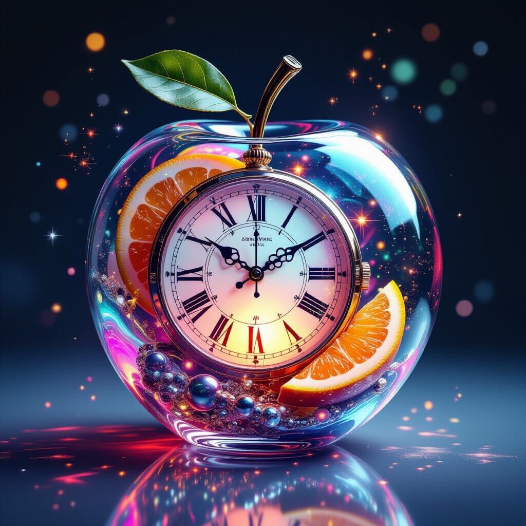 Clock in Glass Fruit with Cosmic Energy