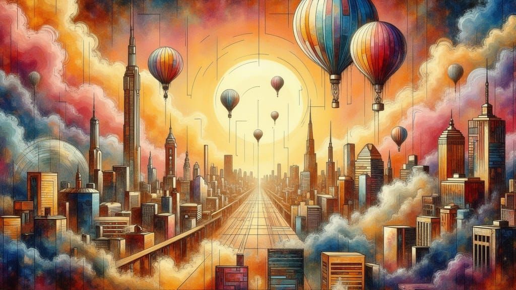 City Dreams: Surreal Balloons in Golden Sunlight