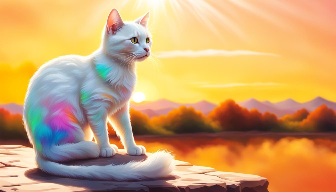 Metallic White Cat in Sunlight: Digital Airbrush Art