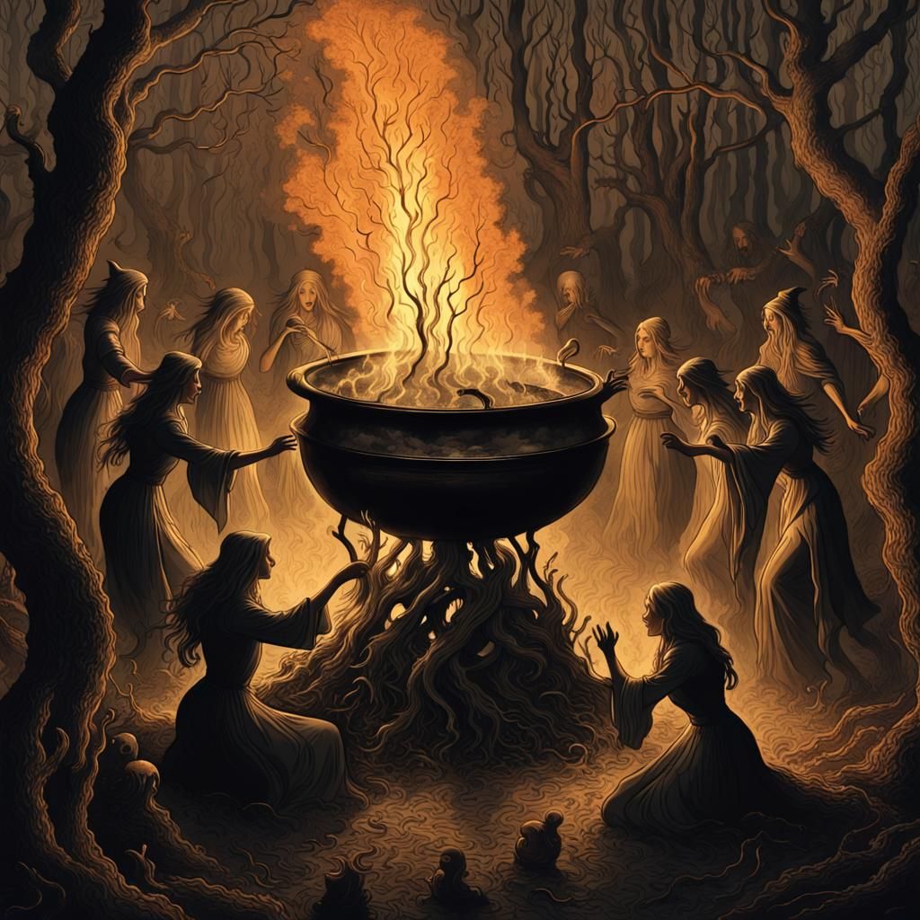 Witches' Dance in a Dark Forest, Gustave Doré Style