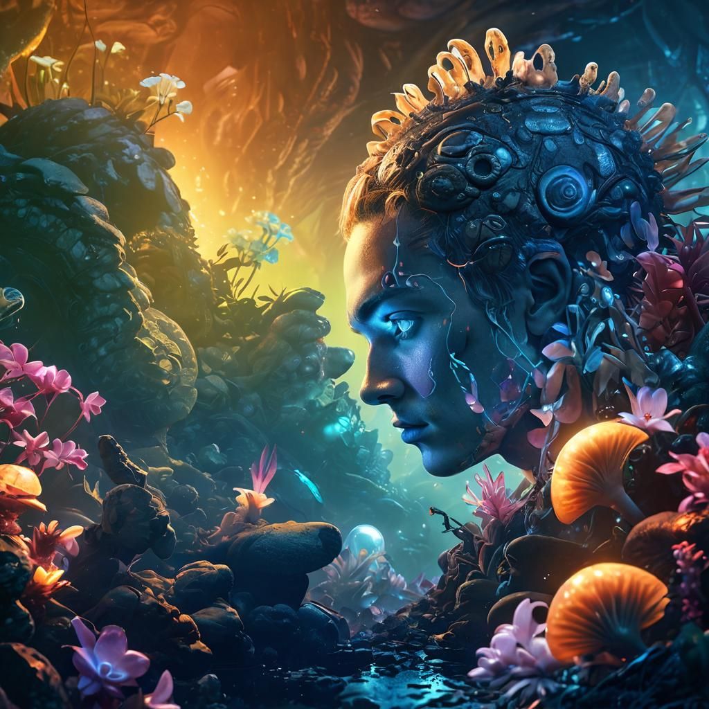 Adventurer Surrounded by Crystals in Dark Fantasy Style