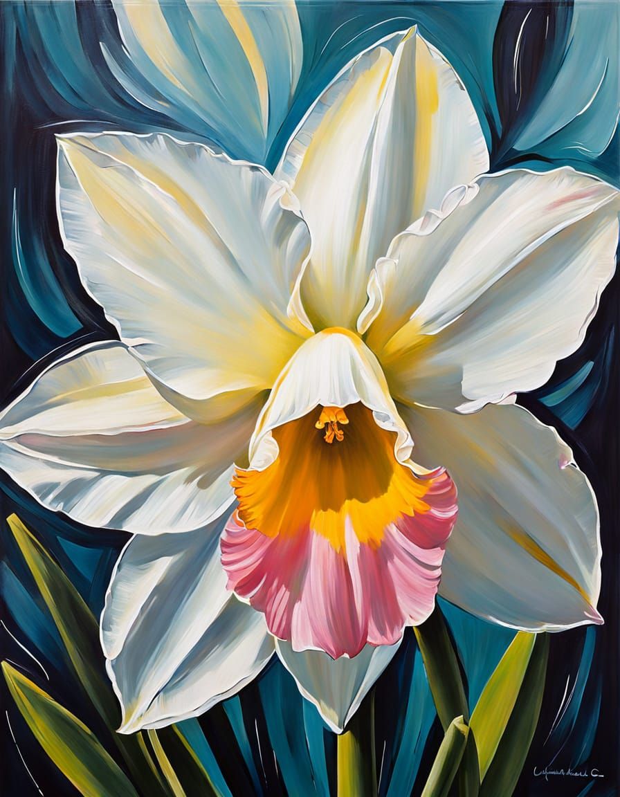 Vibrant Abstract Daffodil in Acrylic