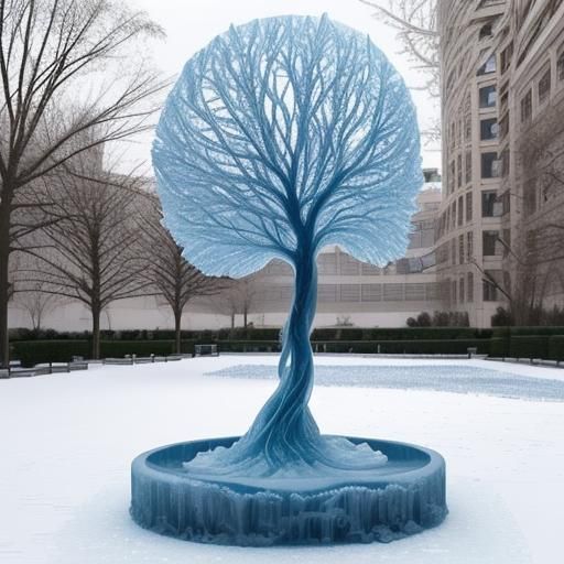 Frozen Tree Sculpture in Winter Ice Garden
