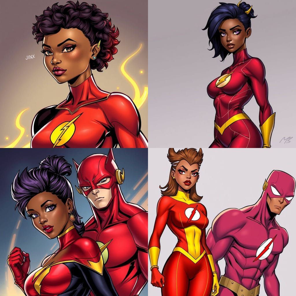 African American Jinx and The Flash, DC Comics Art