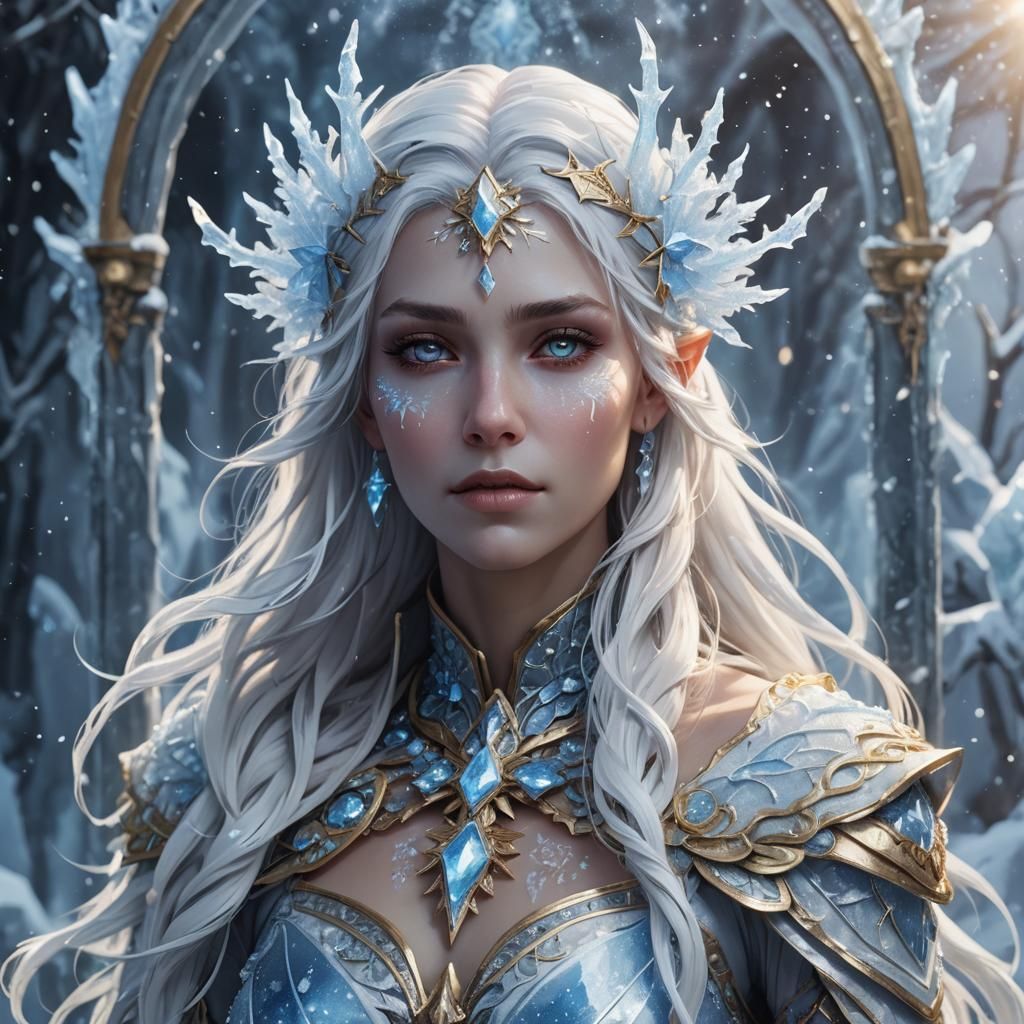 Frost Mother Goddess with Ice Bow, Art Nouveau Style