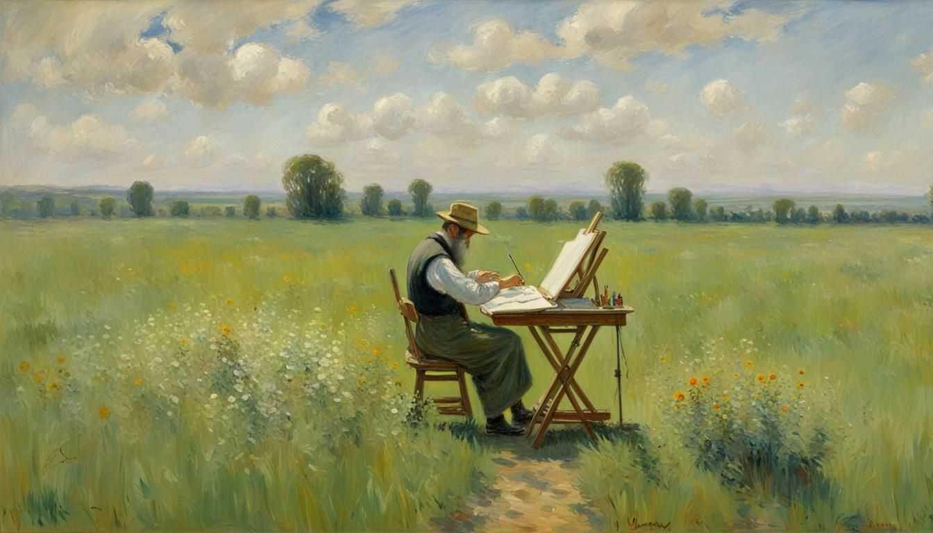 Monet Painting En Plein Air, Impressionistic Oil