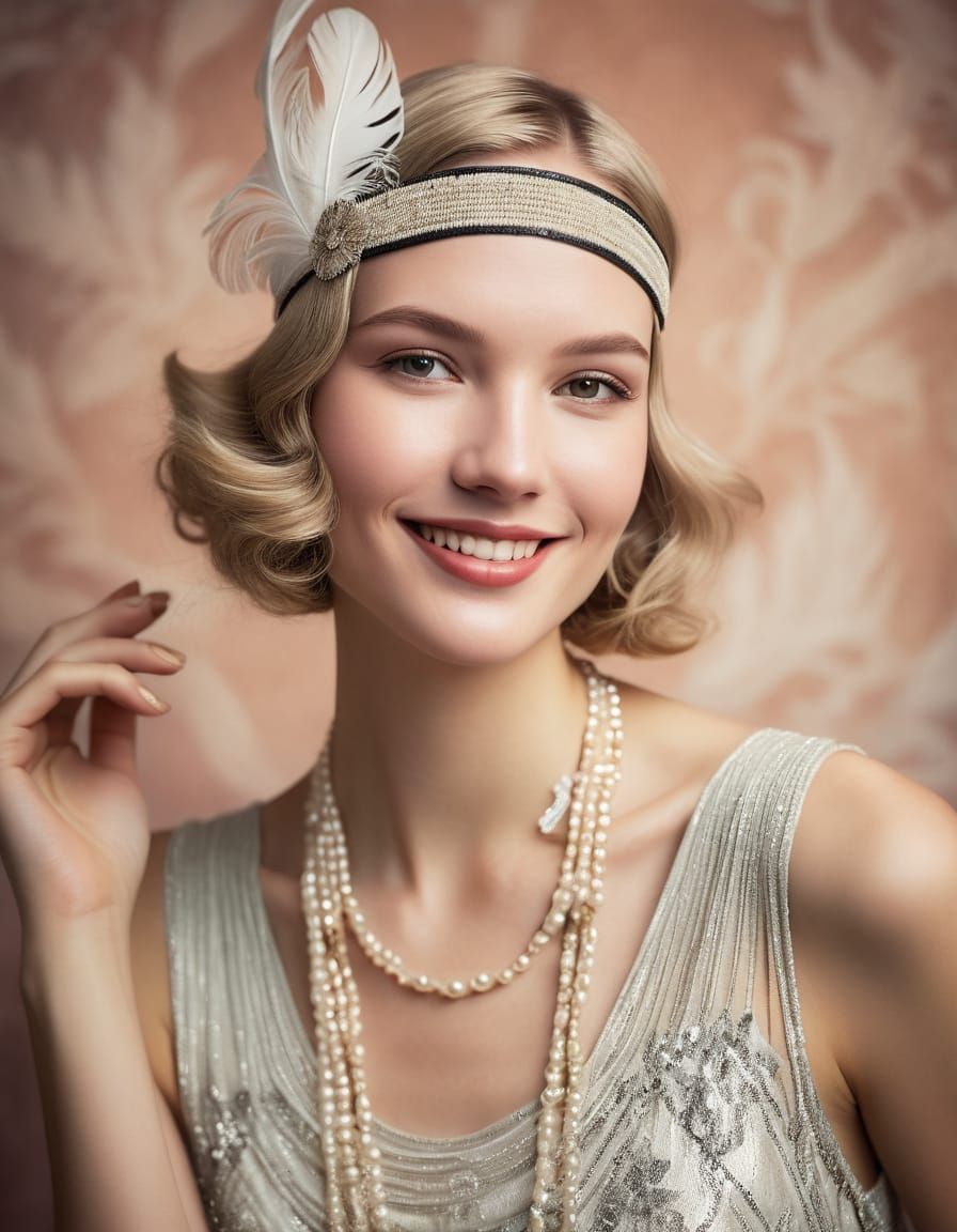 Flapper Girl Portrait in Art Deco Style