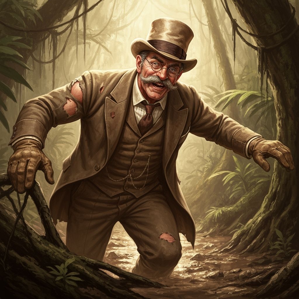 Edwardian Explorer in Muddy Jungle as Sepia Photograph