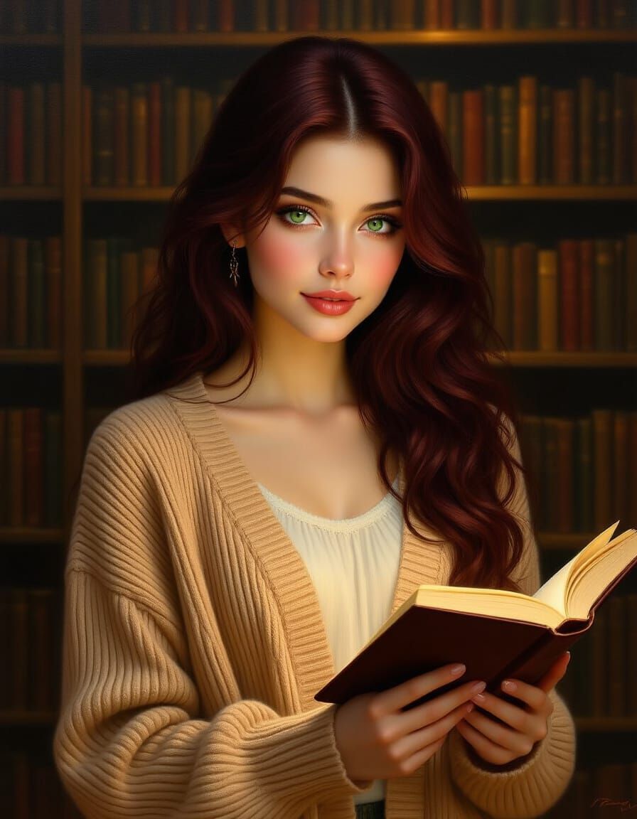 Intimate Reading Room Portrait in Royo Style